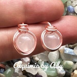 Rose gold selenite Blush Pink Wire Earrings
